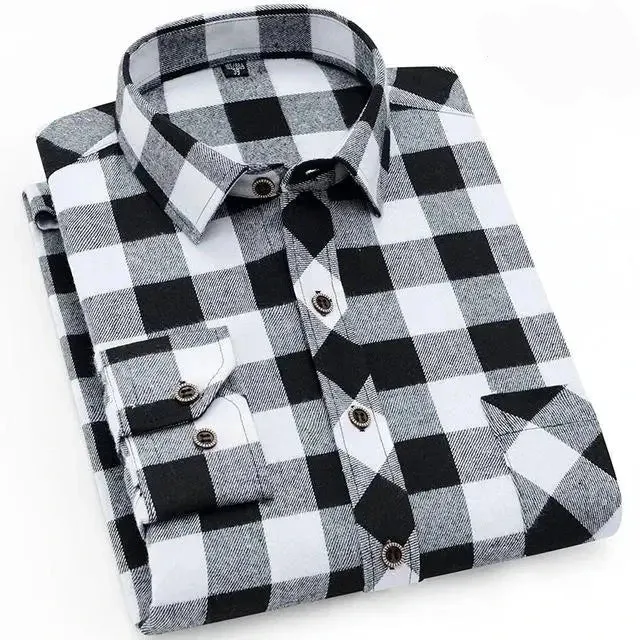 100% Cotton Flannel Men's Plaid Shirt Slim Fit Spring Autumn Male Brand Casual Long Sleeved Shirts Soft Comfortable 4XL