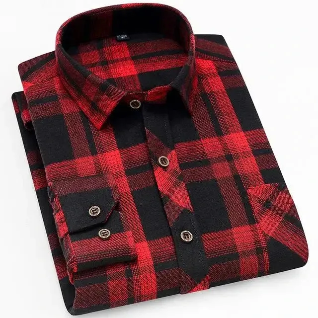 100% Cotton Flannel Men's Plaid Shirt Slim Fit Spring Autumn Male Brand Casual Long Sleeved Shirts Soft Comfortable 4XL