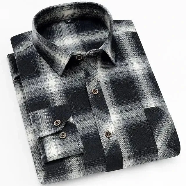 100% Cotton Flannel Men's Plaid Shirt Slim Fit Spring Autumn Male Brand Casual Long Sleeved Shirts Soft Comfortable 4XL