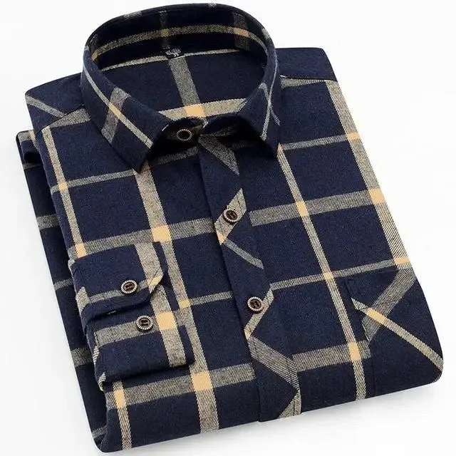 100% Cotton Flannel Men's Plaid Shirt Slim Fit Spring Autumn Male Brand Casual Long Sleeved Shirts Soft Comfortable 4XL