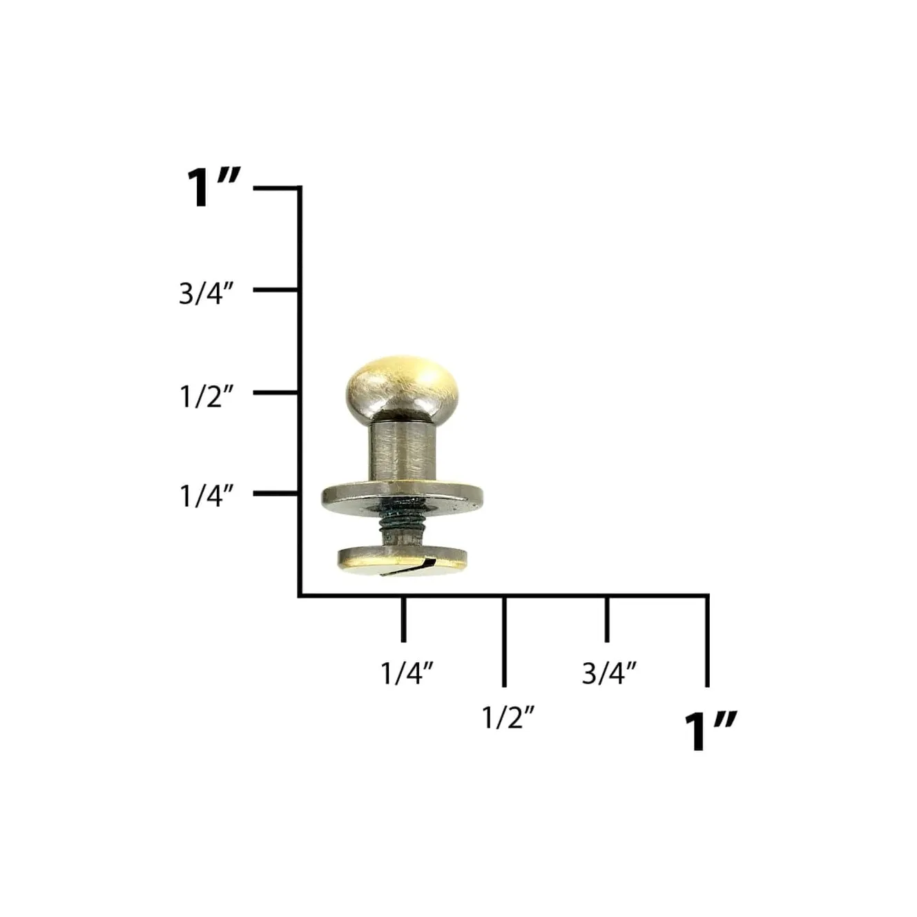 10mm, Antique Brass, Round Top Collar Button Stud with Screw, Solid Brass - PK5, #P-2509-ANTB