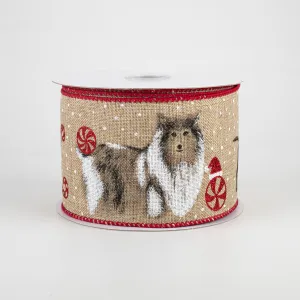 2.5" Christmas Dogs Ribbon: Natural (10 Yards)