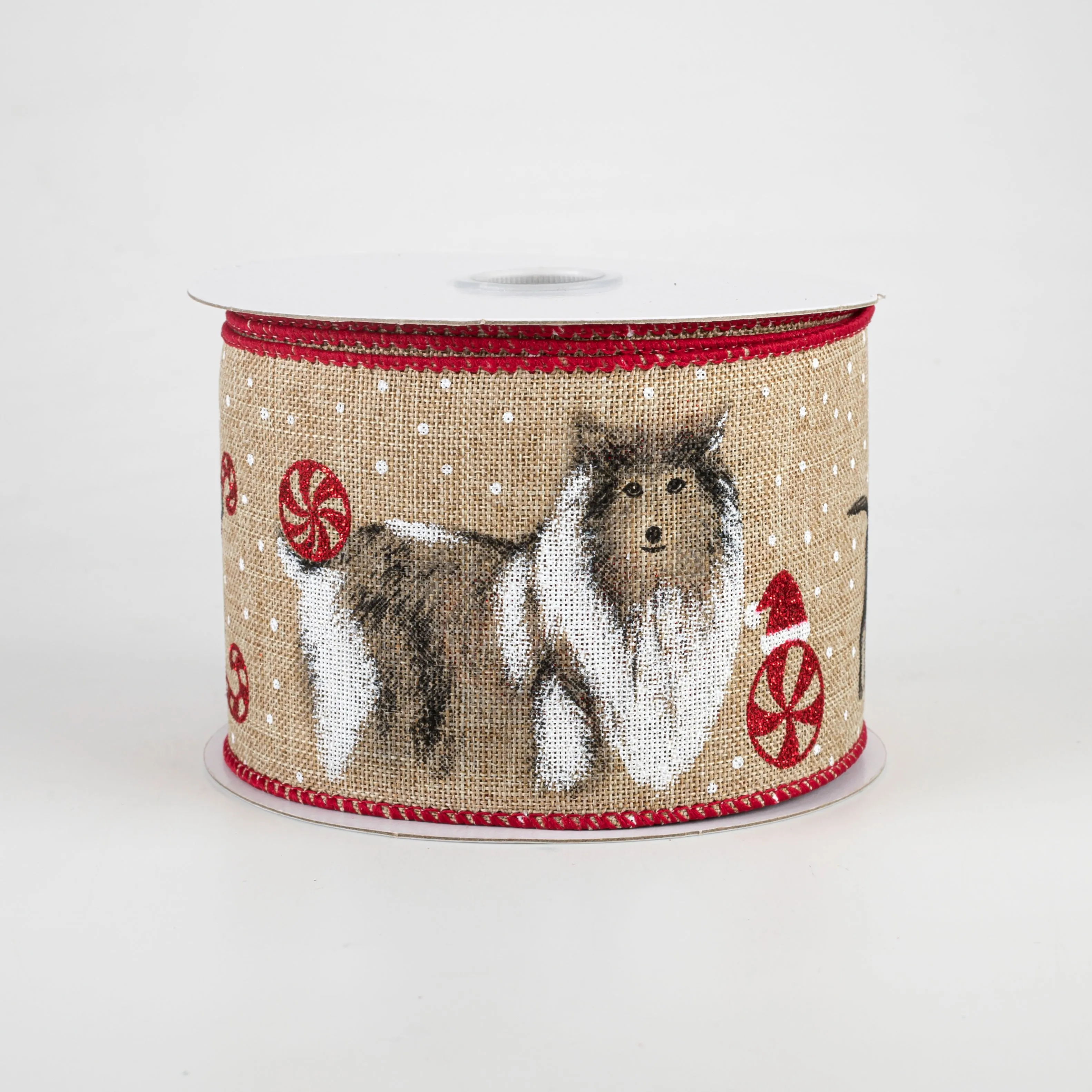 2.5" Christmas Dogs Ribbon: Natural (10 Yards)