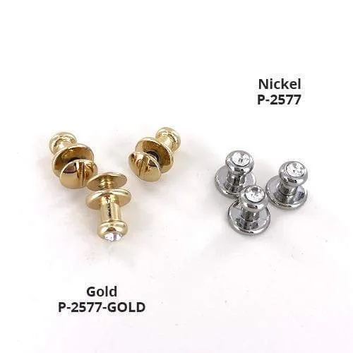 9.5mm, Shiny Gold, Rinestone Collar Button Stud with Screw, Zinc Alloy - PK5, #P-2577-GOLD