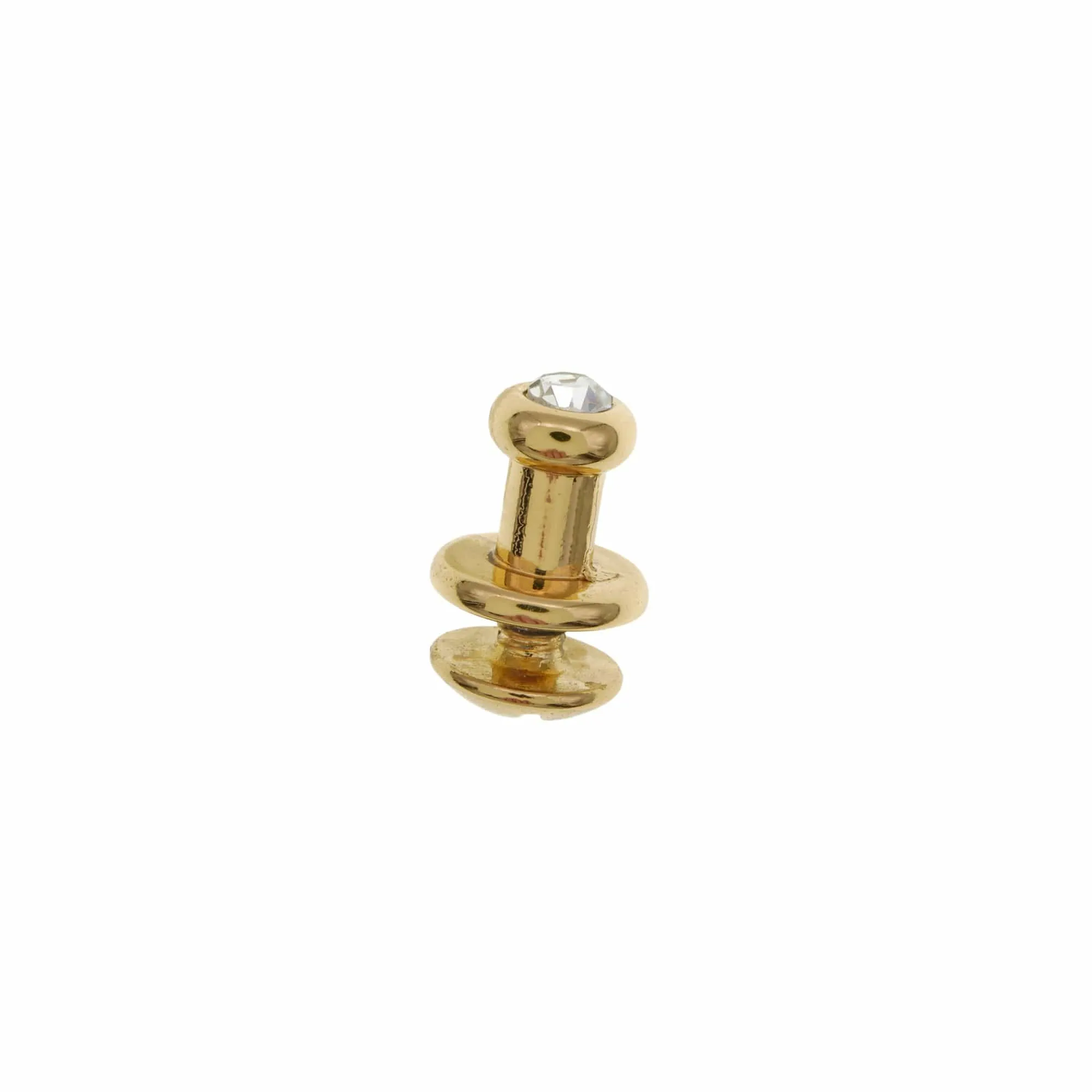 9.5mm, Shiny Gold, Rinestone Collar Button Stud with Screw, Zinc Alloy - PK5, #P-2577-GOLD