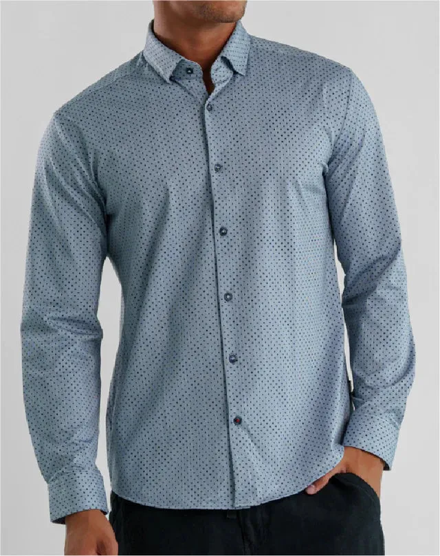 Apex Medium Blue Micro Dot Long Sleeve Shirt