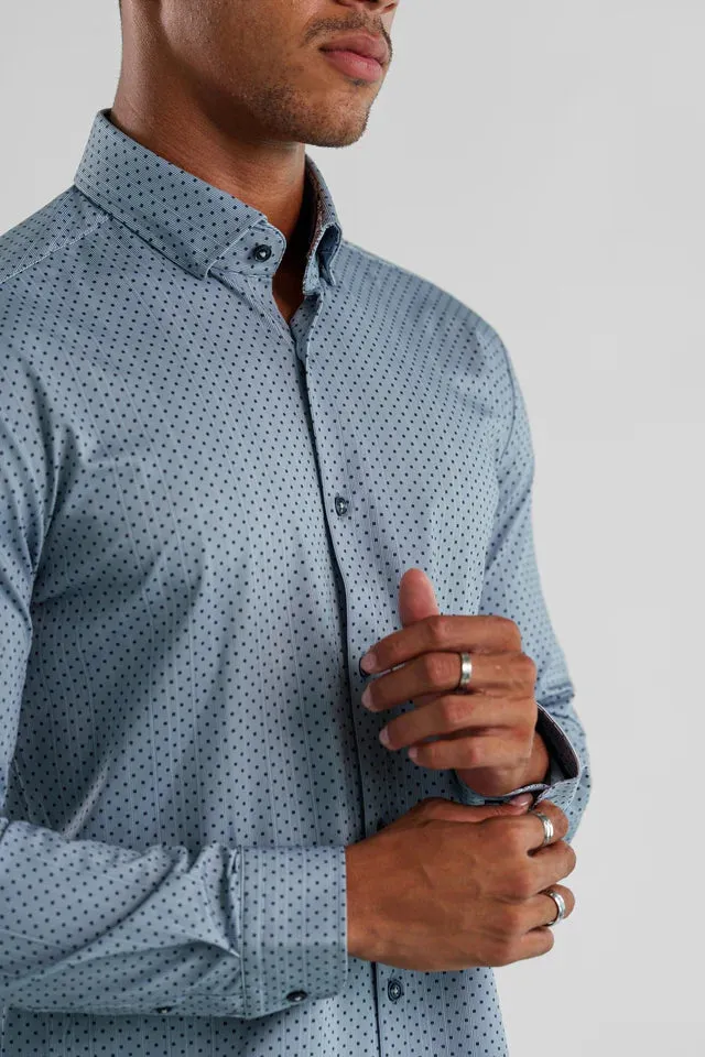 Apex Medium Blue Micro Dot Long Sleeve Shirt