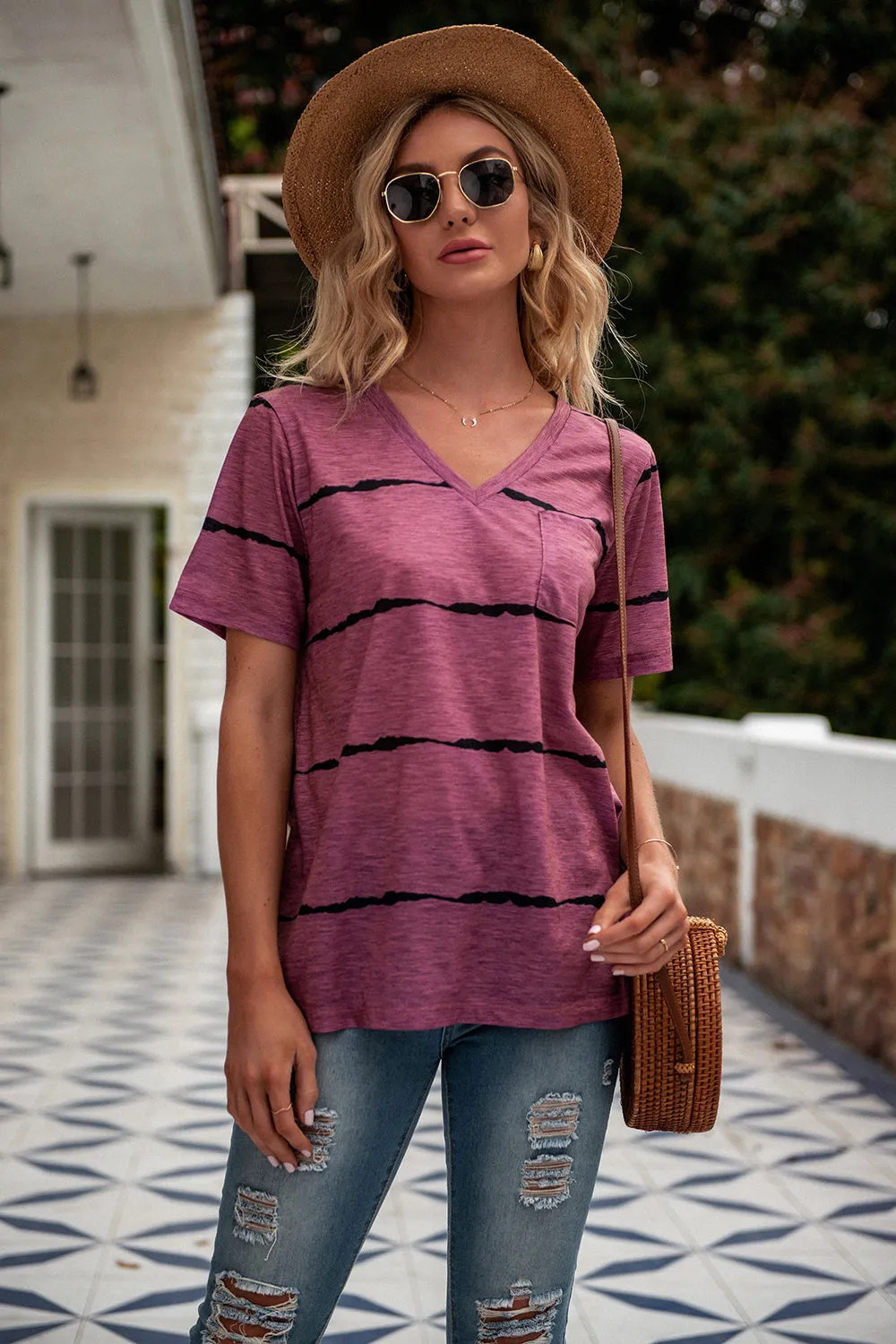 Blue Striped Short Sleeve Casual T-Shirt