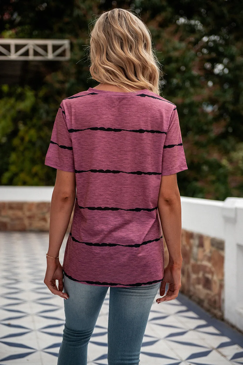 Blue Striped Short Sleeve Casual T-Shirt