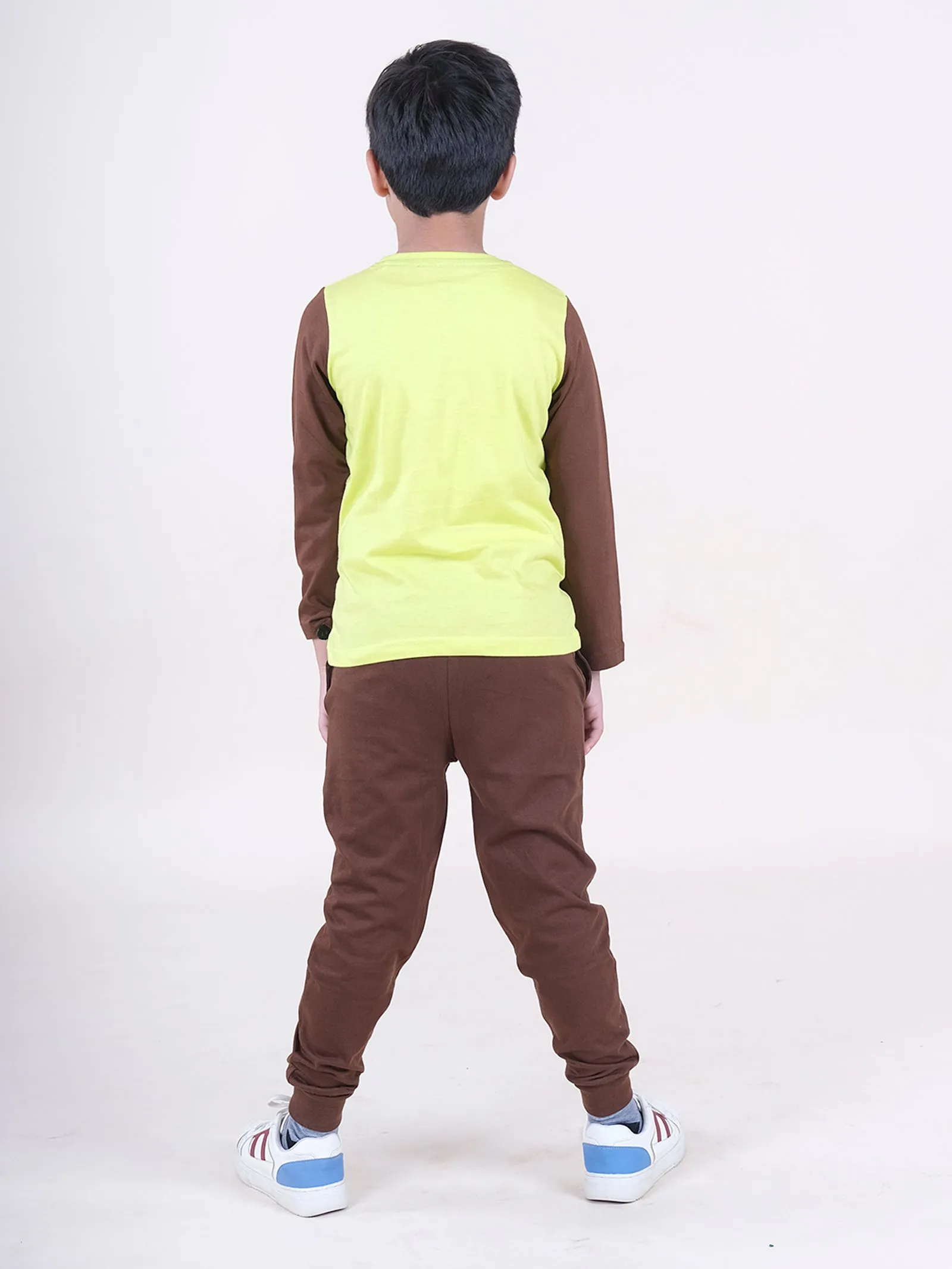 Boys Cotton Full Sleeves Printed Tee With Joggers Set