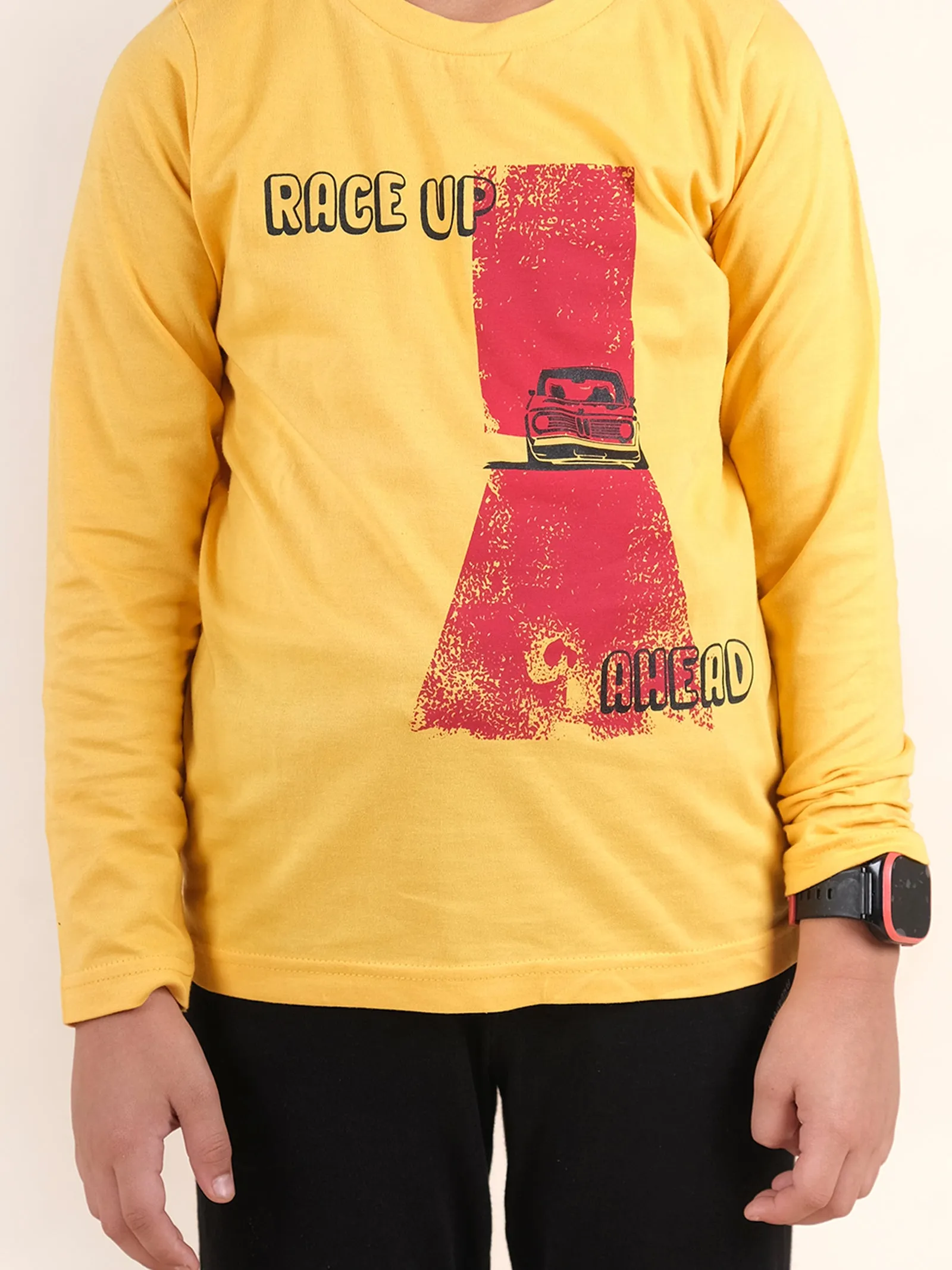 Boys Cotton Full Sleeves Printed Tee With Joggers Set