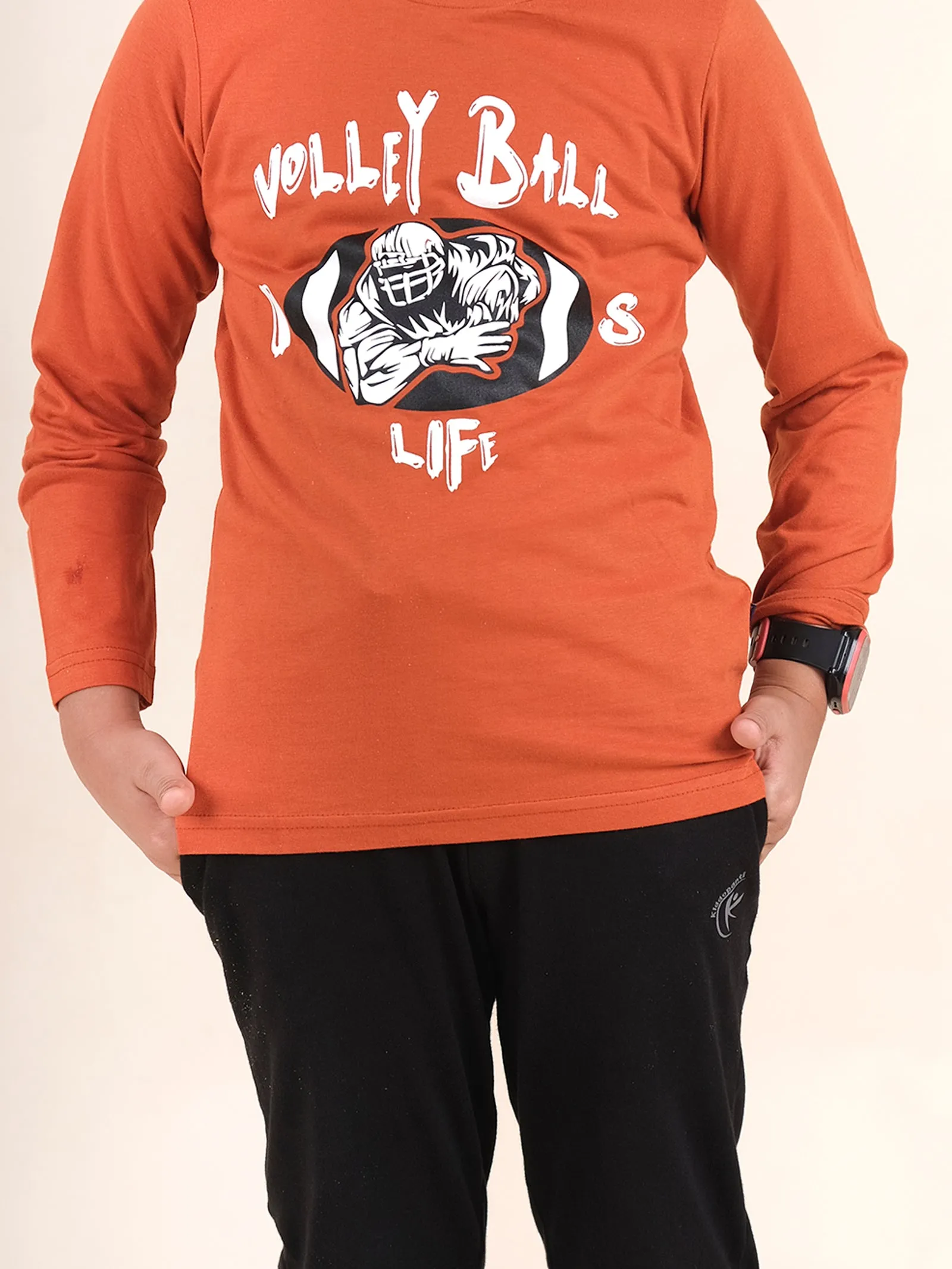 Boys Cotton Full Sleeves Printed Tee With Joggers Set