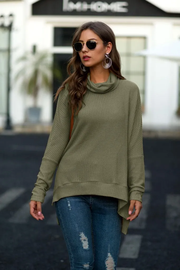 Cowl Neck Waffle Knit Sweater