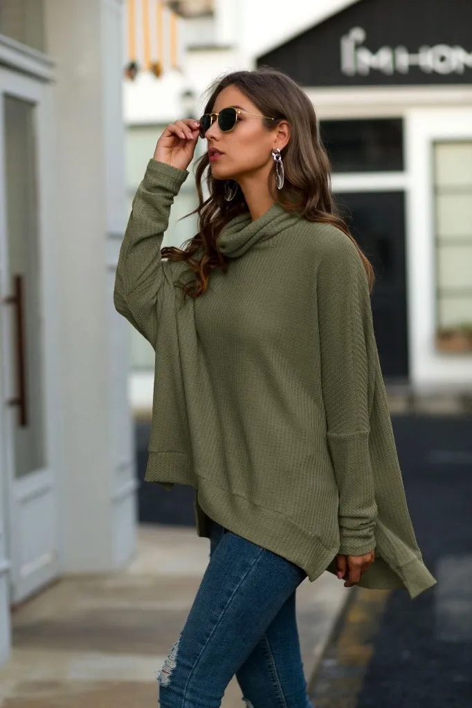 Cowl Neck Waffle Knit Sweater
