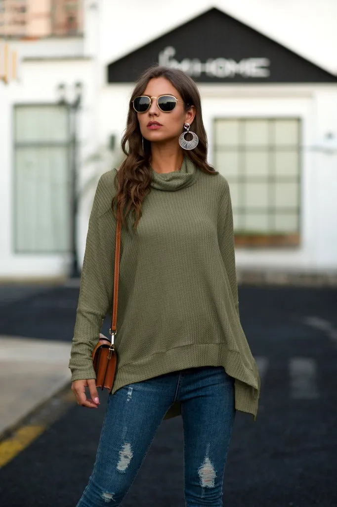 Cowl Neck Waffle Knit Sweater