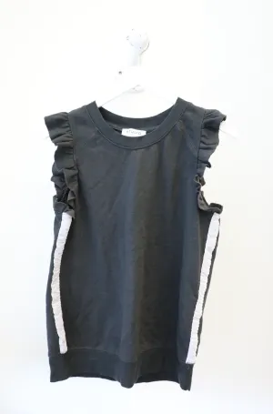 David Lerner - Sleeveless Ruffle Pullover With Side Velvet Tape in Faded Black