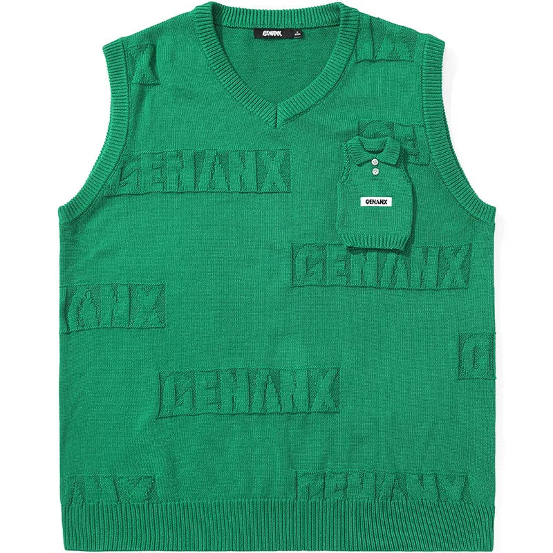 Funny Plain Letter Jacquard Laminate Vest