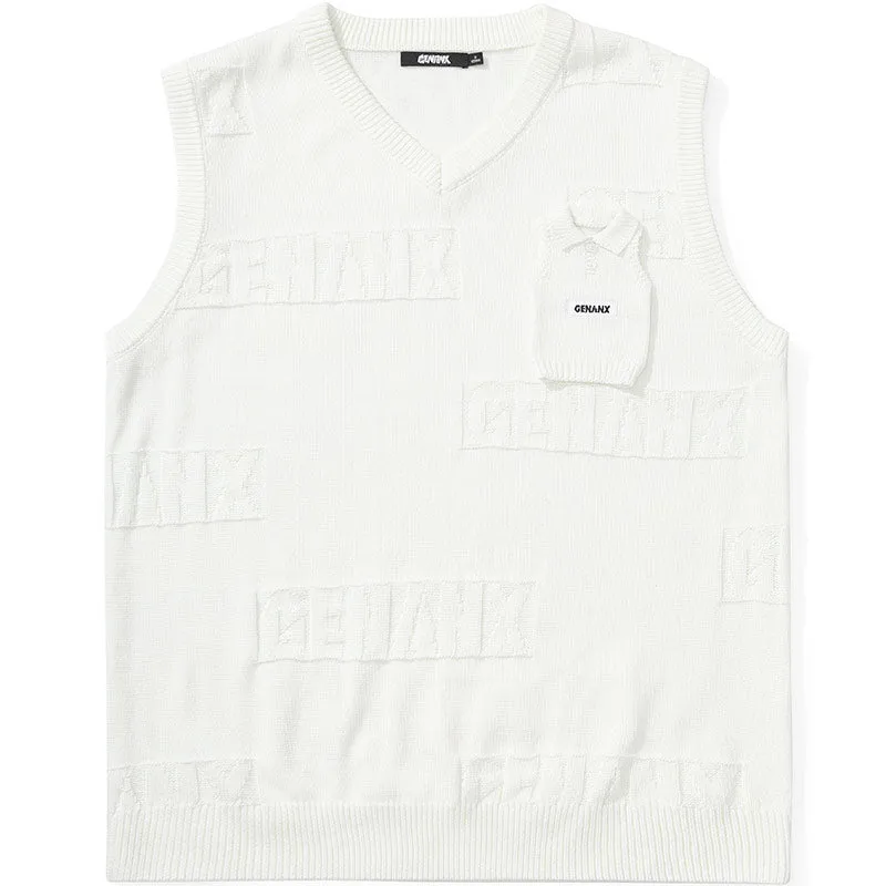 Funny Plain Letter Jacquard Laminate Vest