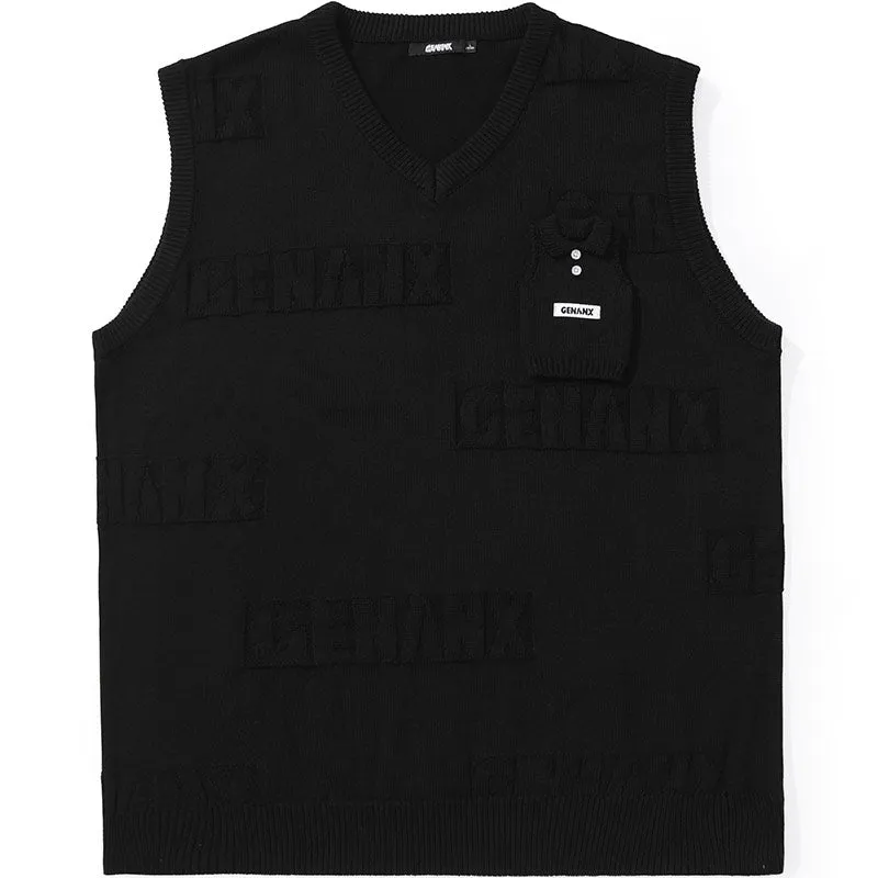 Funny Plain Letter Jacquard Laminate Vest