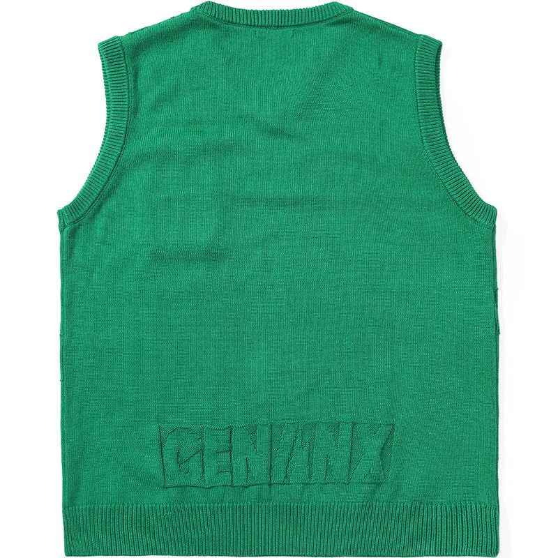 Funny Plain Letter Jacquard Laminate Vest
