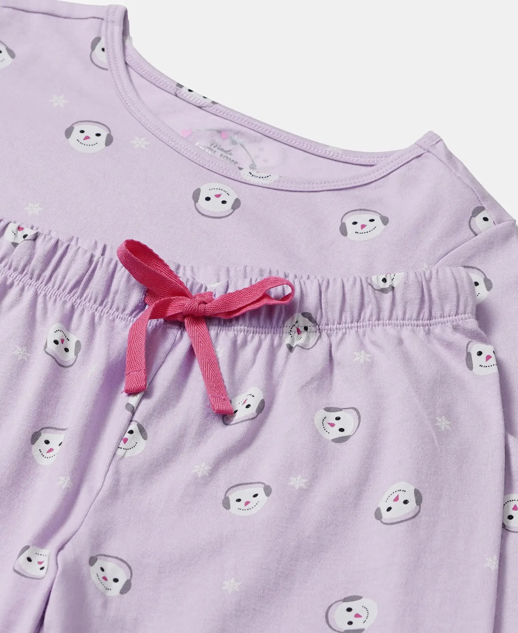 Girl's Super Combed Cotton Printed Full Sleeve T-Shirt and Pyjama Set - Lavendula