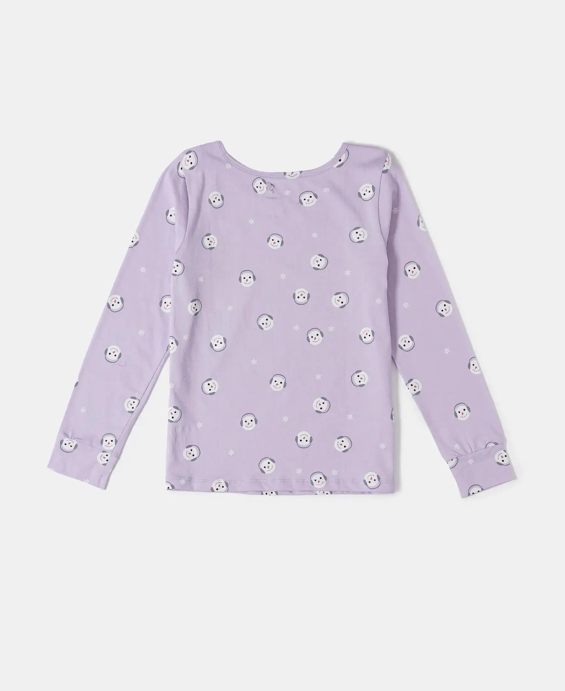 Girl's Super Combed Cotton Printed Full Sleeve T-Shirt and Pyjama Set - Lavendula