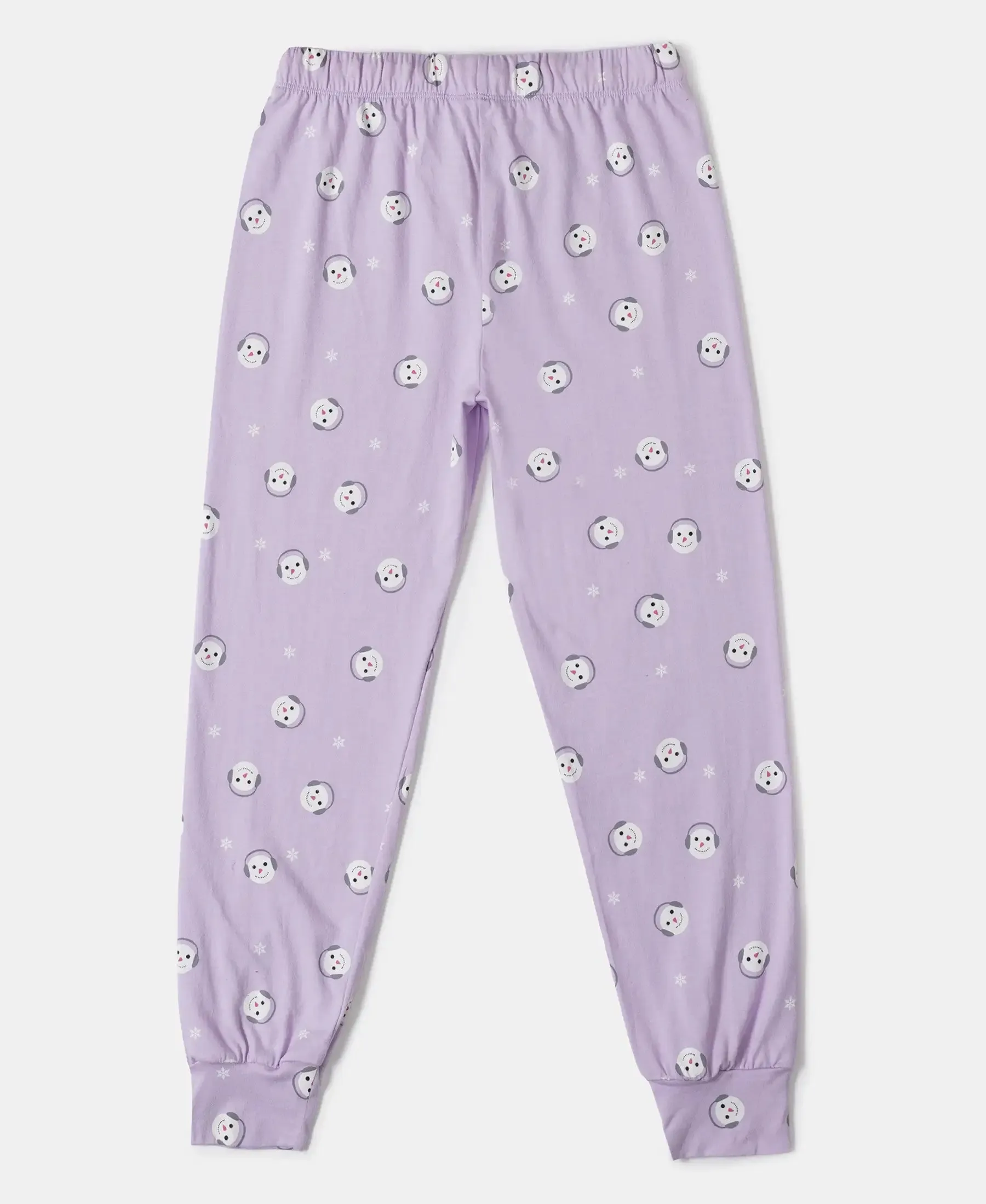 Girl's Super Combed Cotton Printed Full Sleeve T-Shirt and Pyjama Set - Lavendula