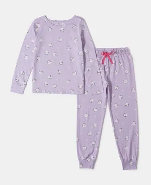 Girl's Super Combed Cotton Printed Full Sleeve T-Shirt and Pyjama Set - Lavendula