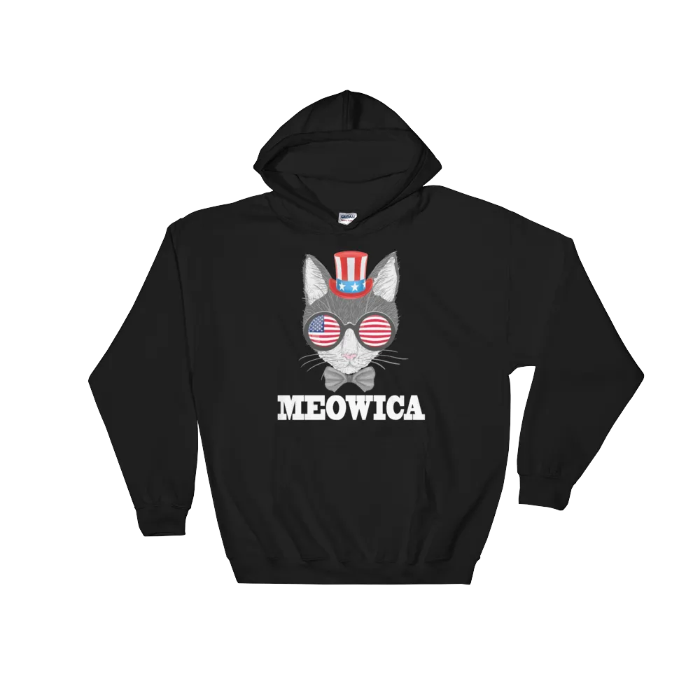Gray Cat With Hat & Sunnies USA White Hoodie
