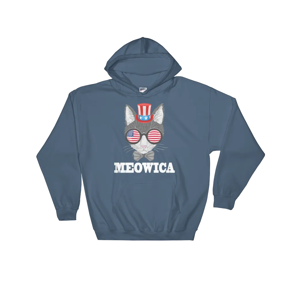 Gray Cat With Hat & Sunnies USA White Hoodie