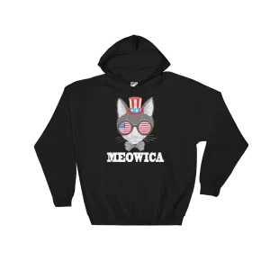 Gray Cat With Hat & Sunnies USA White Hoodie
