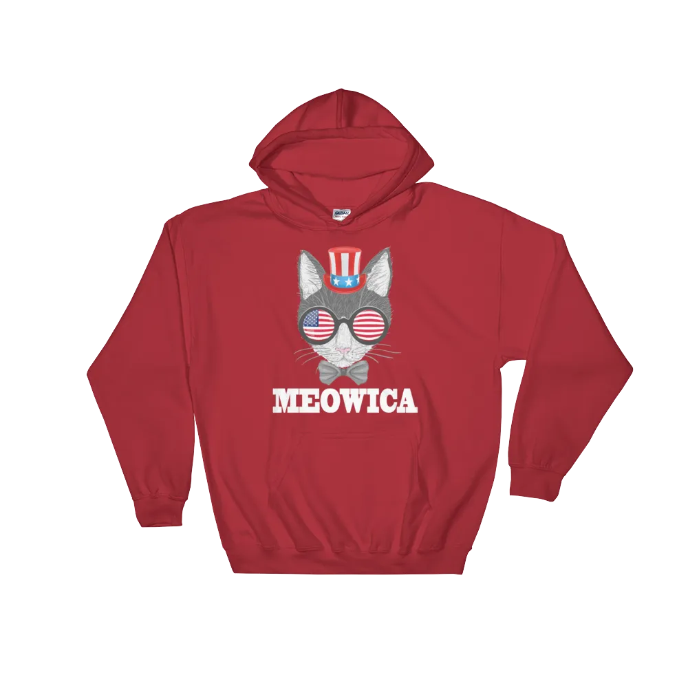 Gray Cat With Hat & Sunnies USA White Hoodie