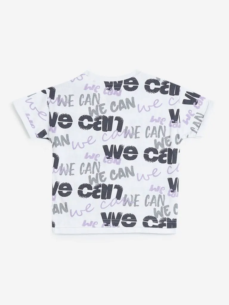 HOP Kids White Text Printed T-Shirts