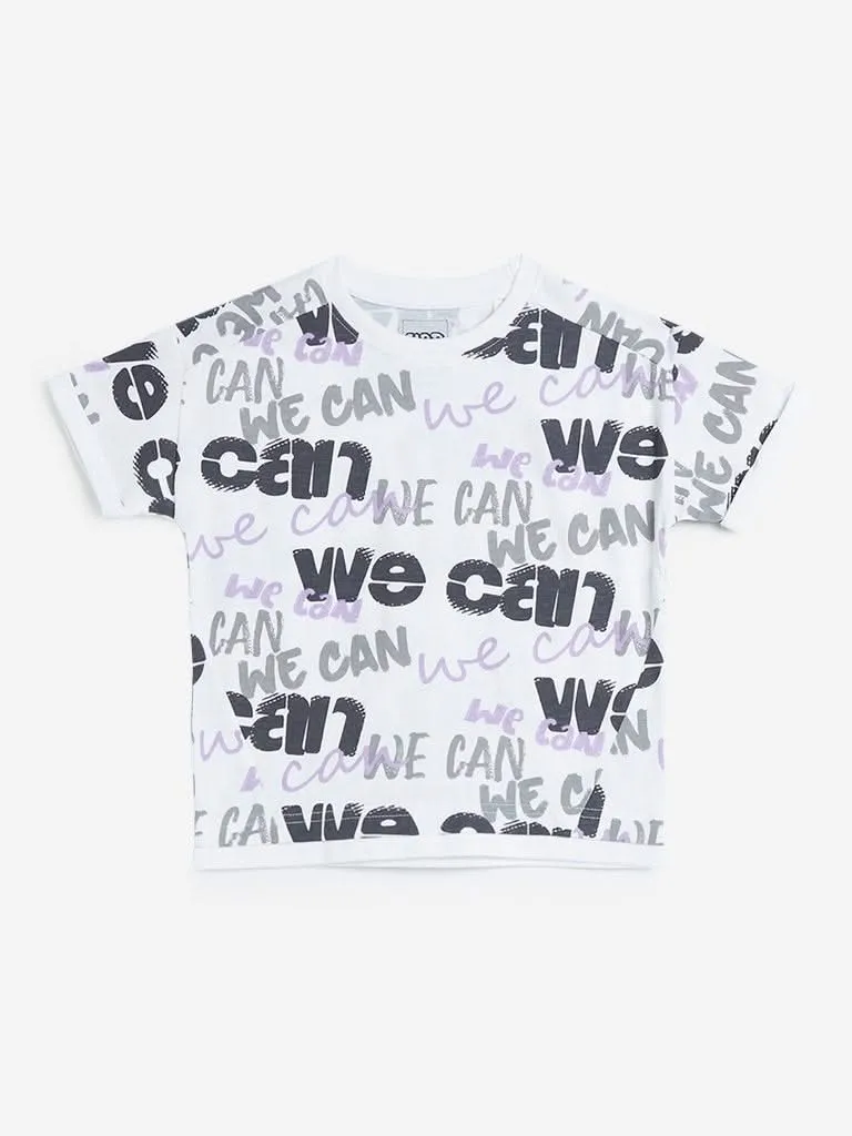 HOP Kids White Text Printed T-Shirts