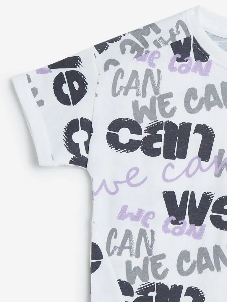 HOP Kids White Text Printed T-Shirts