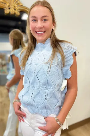 Kathy Scalloped Knit Vest w Side Bow Light Blue