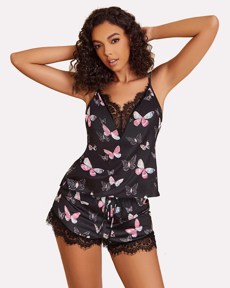 Lace Trim Short Pajama Set