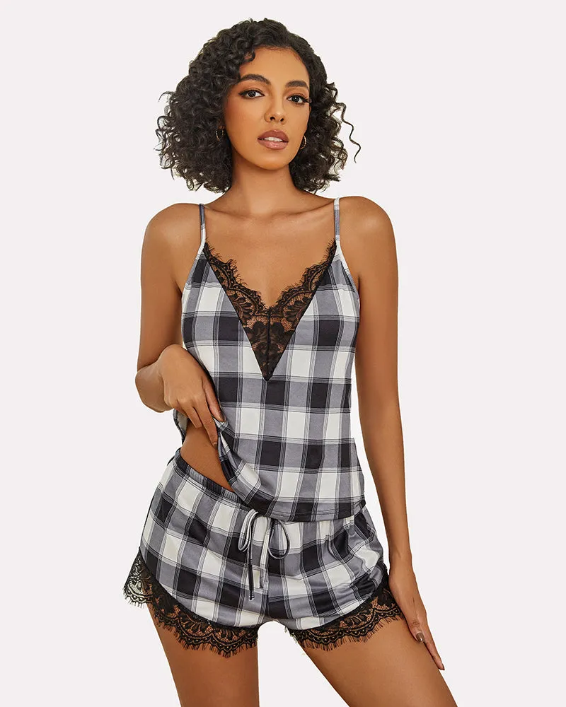 Lace Trim Short Pajama Set