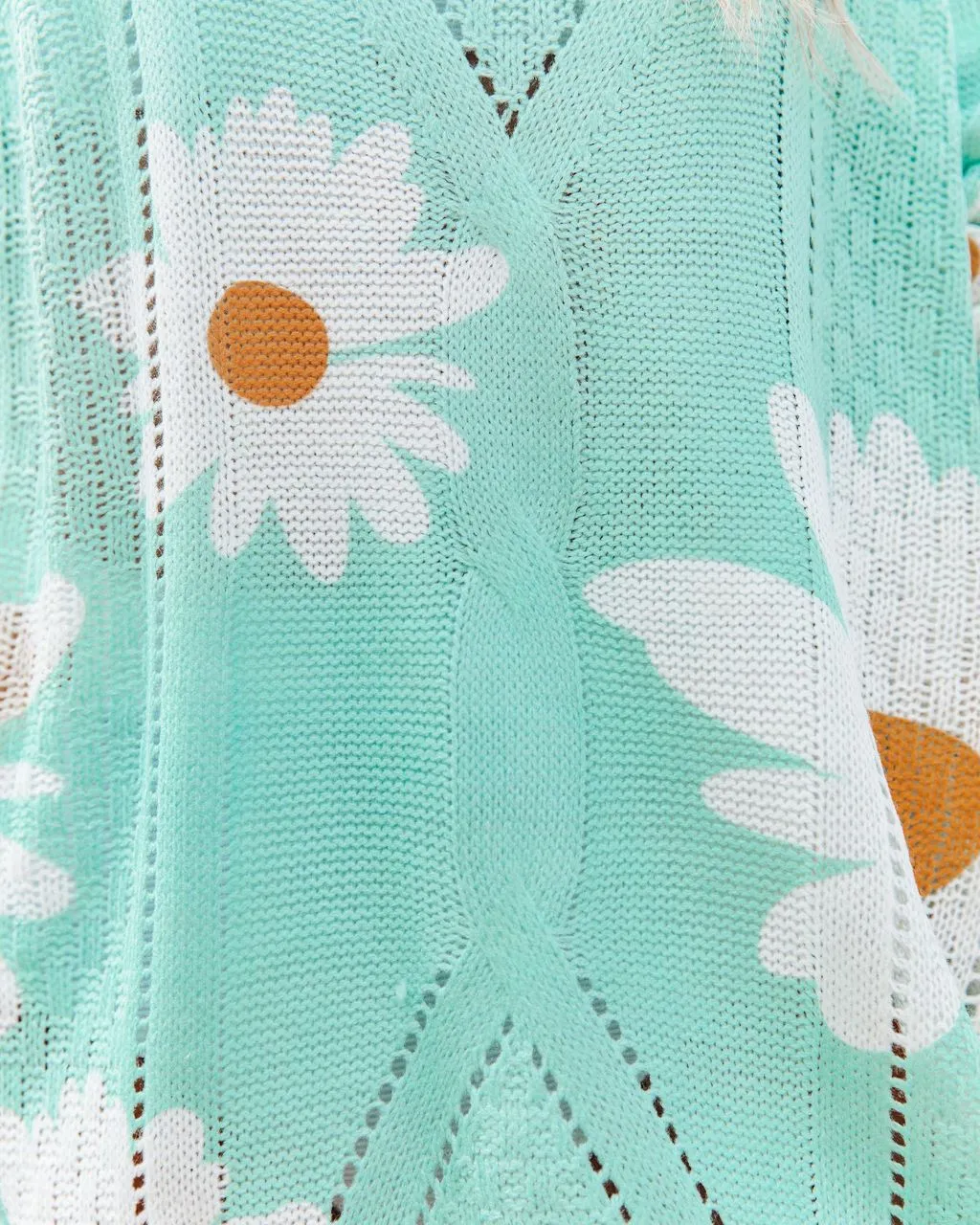 Light Blue Daisy Print Long Sleeve Sweater