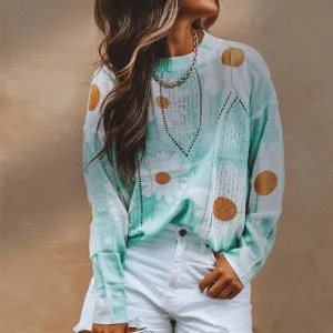 Light Blue Daisy Print Long Sleeve Sweater