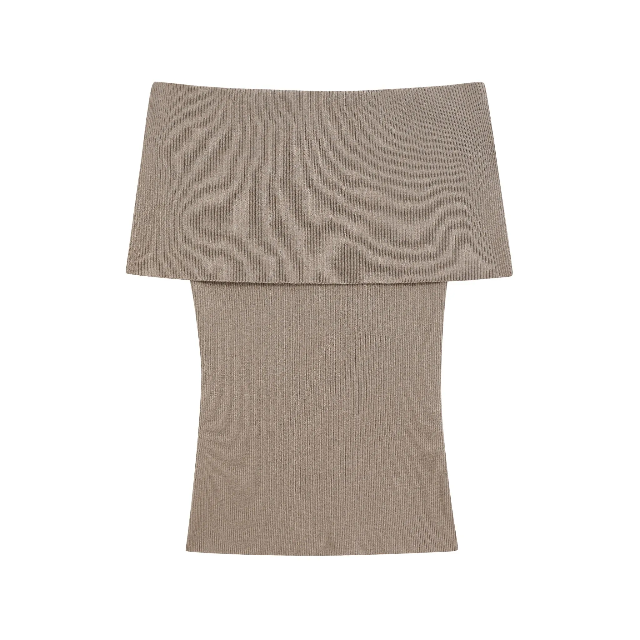 Light Tan Off Shoulder Knit Short Sleeve Top