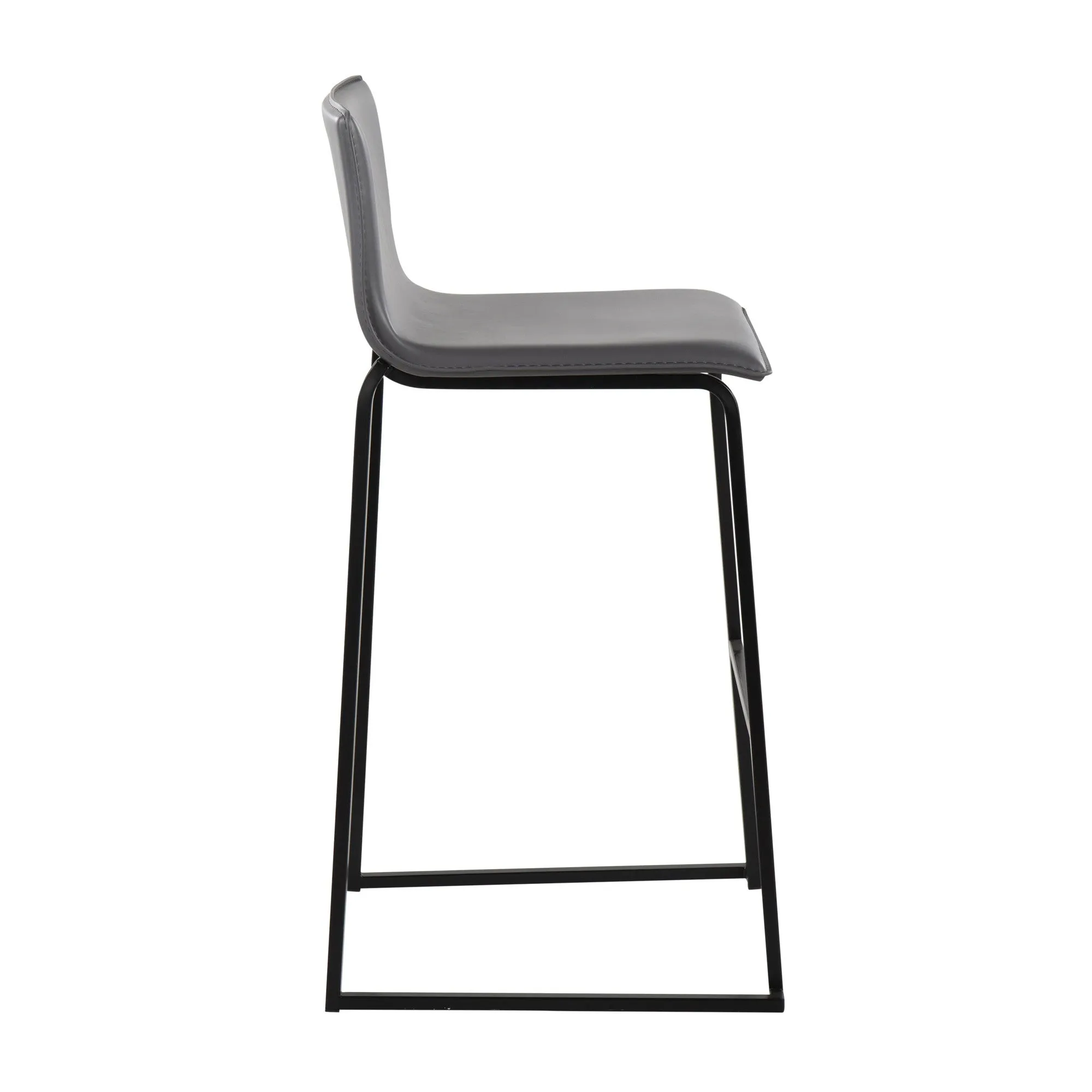 Mara Contemporary Barstool in Black Steel and Grey Faux Leather by LumiSource - Set of 2