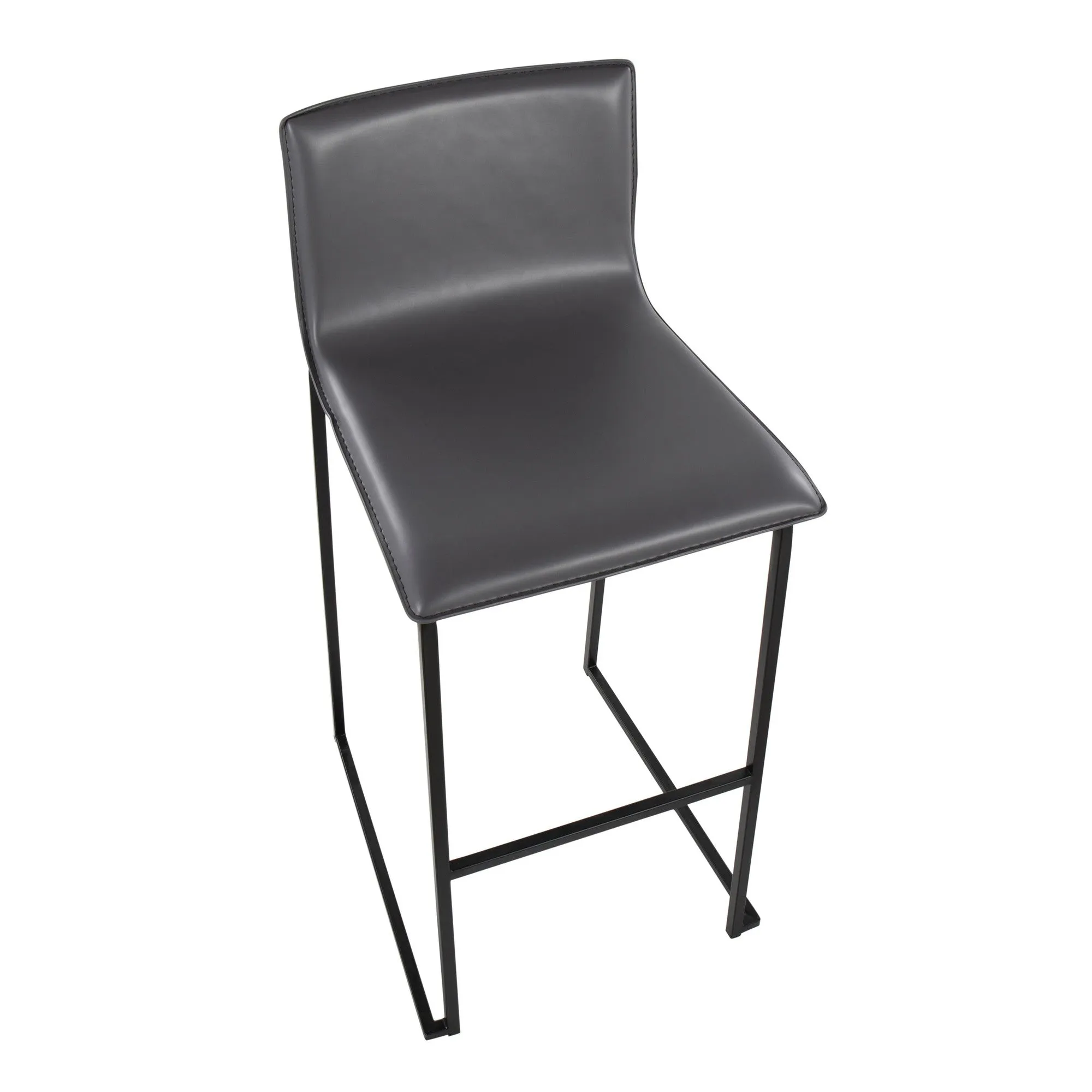 Mara Contemporary Barstool in Black Steel and Grey Faux Leather by LumiSource - Set of 2