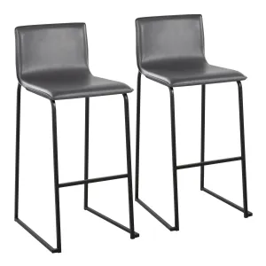 Mara Contemporary Barstool in Black Steel and Grey Faux Leather by LumiSource - Set of 2