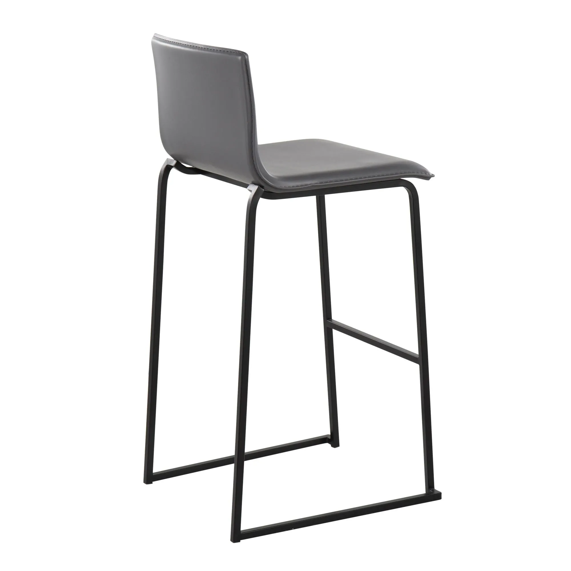 Mara Contemporary Barstool in Black Steel and Grey Faux Leather by LumiSource - Set of 2