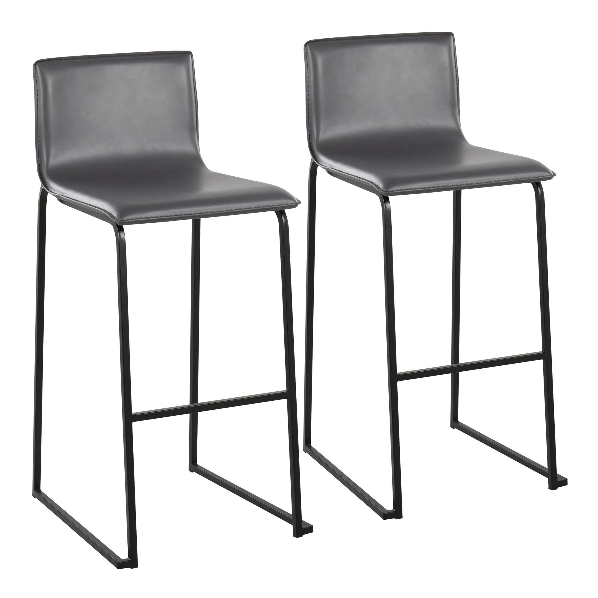 Mara Contemporary Barstool in Black Steel and Grey Faux Leather by LumiSource - Set of 2