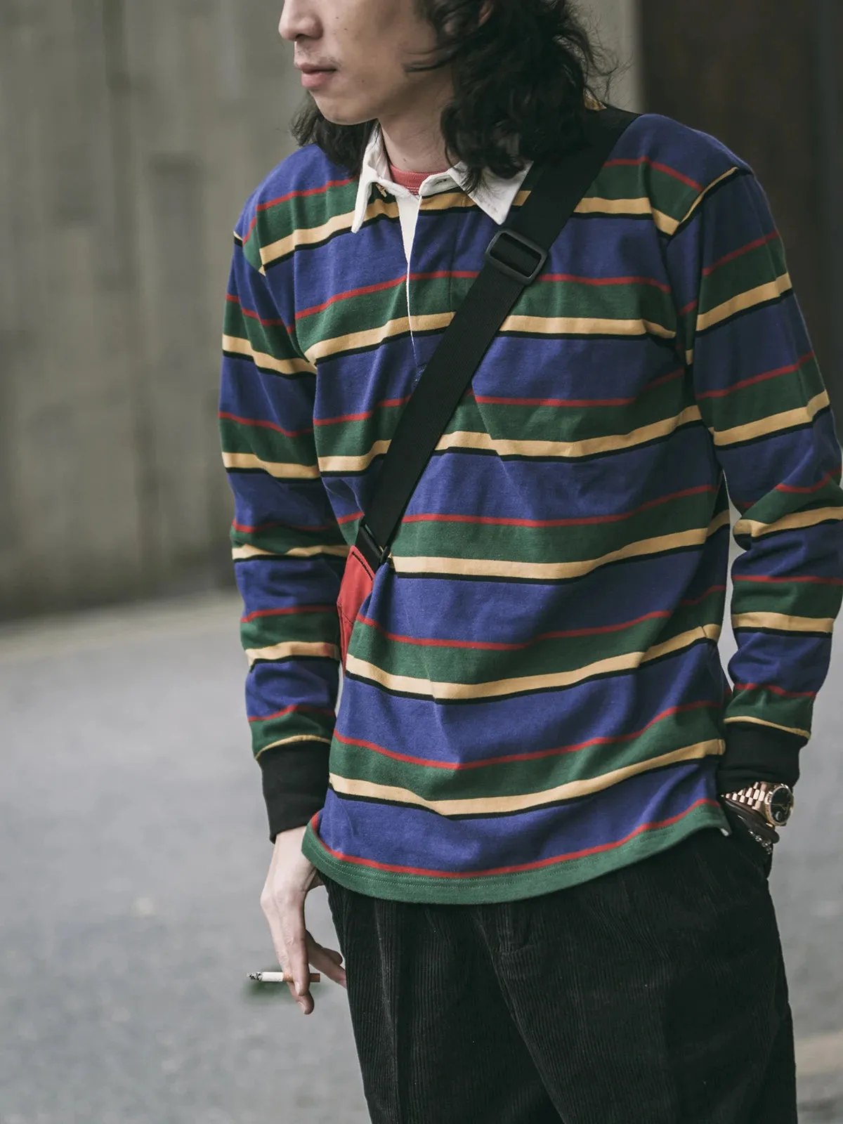 Men's Long Sleeve Polo Shirts Ivy Casual Stripes T-Shirts