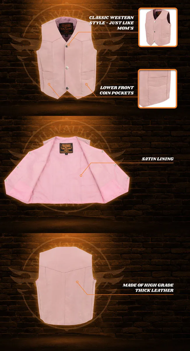 Milwaukee Leather SH2011LPNK Girls Pink Classic Three Snap Leather