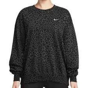 Nike Dri-FIT Get Fit Womens French Terry Leopard Print Crew-Neck Sweatshirt