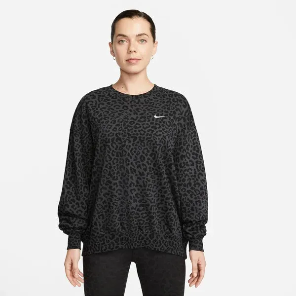 Nike Dri-FIT Get Fit Womens French Terry Leopard Print Crew-Neck Sweatshirt